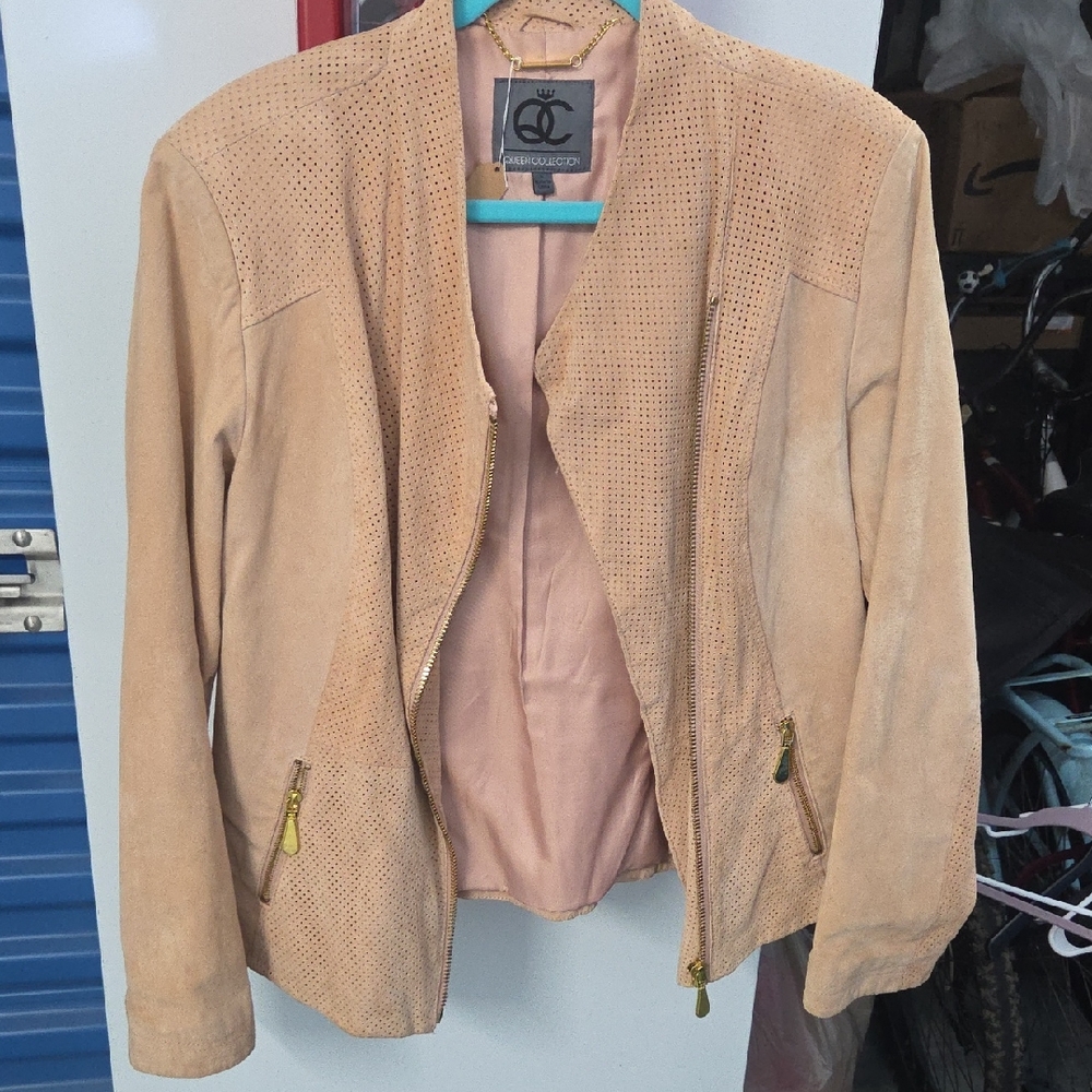 Queen COLLECTION Blush Perforated Suede Open-Front Jacket